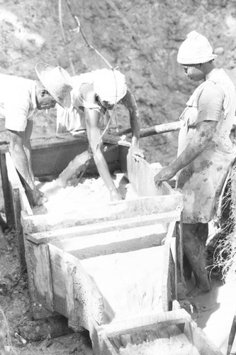 Mixing concrete, Barbacoas, Colombia, 1979