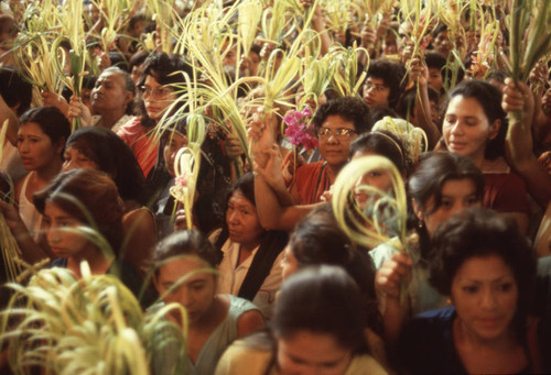 Women attending Palm Sunday Mass, San Salvador, El Salvador, 1982