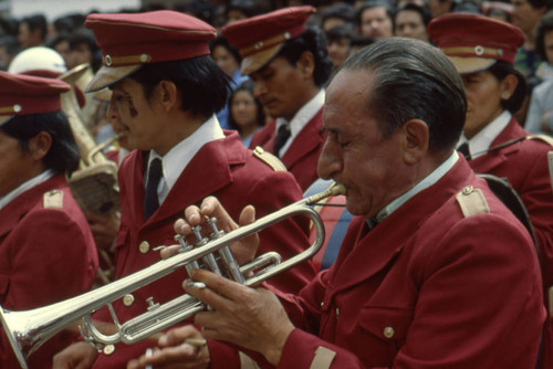 Marching band at the Blacks and Whites Carnival, Nariño, Colombia, 1979