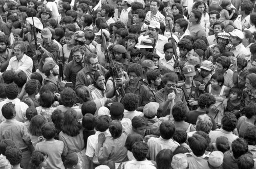 Aerial view of a mass rally, Managua, 1979