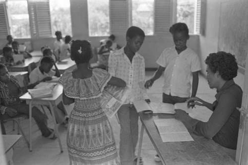 Teacher working with students, San Basilio del Palenque, ca. 1978