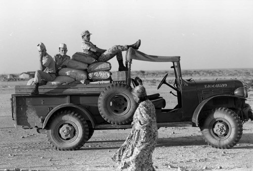 Men in military vehicle, La Guajira, Colombia, 1976