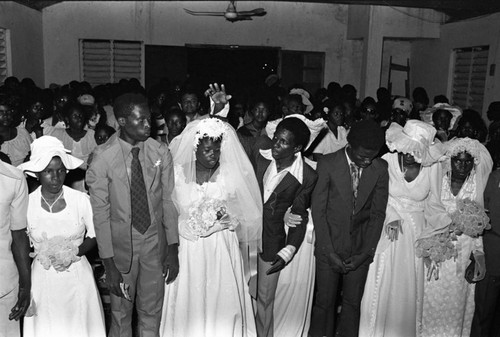 Wedding couples inside church, San Basilio del Palenque, ca. 1978