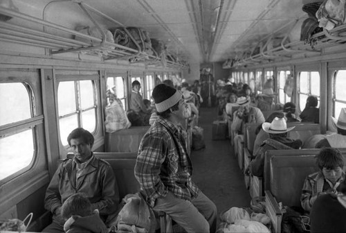 Interior of second class train, Chihuahua, 1983