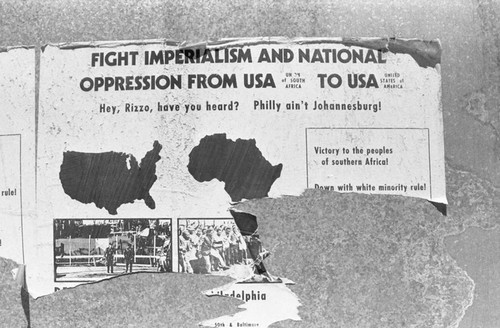 Political poster on a display board, Philadelphia, ca. 1980