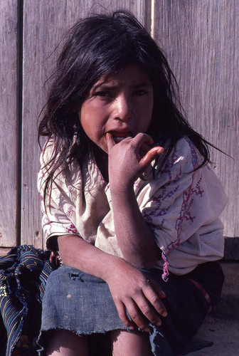 Portrait of a Mayan girl sitting, Guatemala, 1982