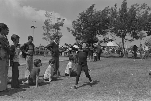 A boy performing, Tunjuelito, Colombia, 1977