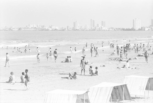 Woman selling fruit at the beach, Cartagena, ca. 1978