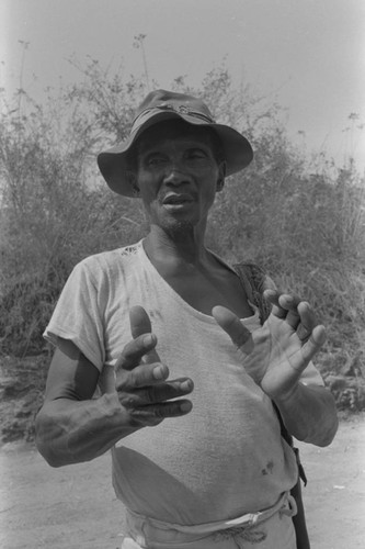 Close-up portrait of a man standing in the street, San Basilio de Palenque, ca. 1978