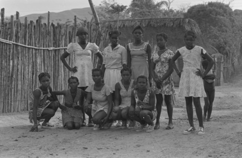 Young girls stand for a photograph, San Basilio de Palenque, 1977