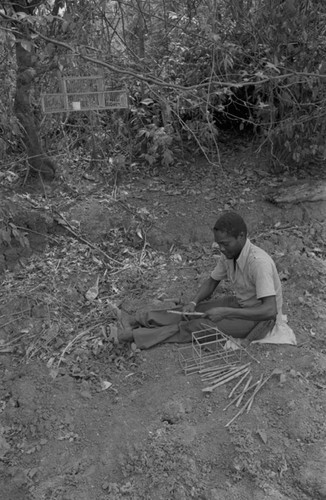 Young man building an animal trap, San Basilio de Palenque, 1977