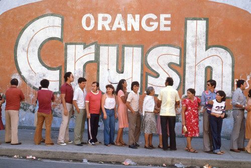 People waiting in line to vote, Santa Tecla, La Libertad, El Salvador, 1982