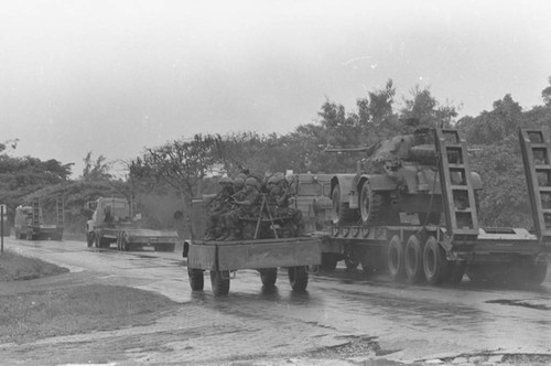 Soldiers travel in a truck, Nicaragua, 1979