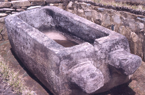 Monolithic stone sarcophagus, San Agustín, Colombia, 1975