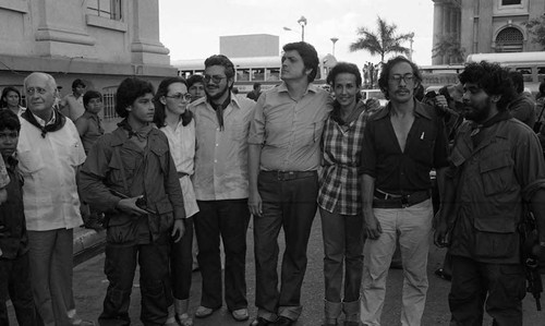 Group posing at mass rally, Managua, 1979