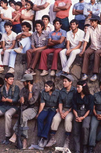 Residents and guerrillas watching a performance, La Palma, 1983