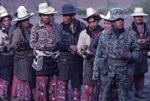 Mayan men in line to vote, Sololá, 1982