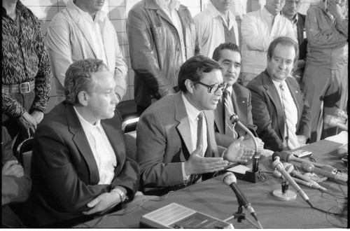 Candidates at a press conference against voter fraud, Guatemala, 1982