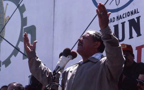 Presidential candidate Ángel Aníbal Guevara at a campaign rally, Guatemala City, 1982