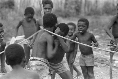 Children boxing, San Basilio del Palenque, ca. 1978