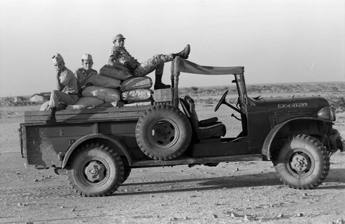 Men in military vehicle, La Guajira, Colombia, 1976