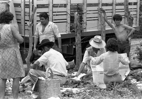 Wrapping clay pieces, La Chamba, Colombia, 1975