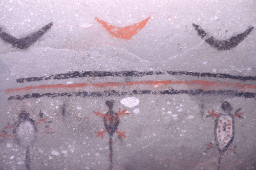 Painted animals and crescents in a hypogeum, Tierradentro, Colombia, 1975