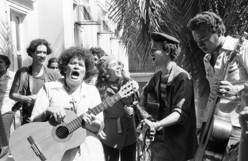 Musicians at a rally, Managua, 1979