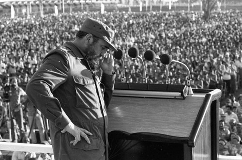 Fidel Castro gives a speech, Havana, 1980