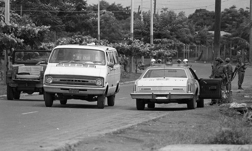 Soldiers stopped on a road, Nicaragua, 1979