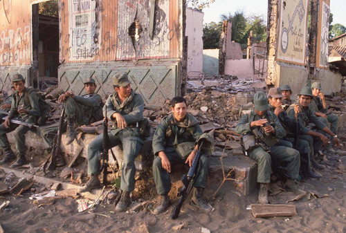 Salvadoran soldiers resting, San Agustín, 1983