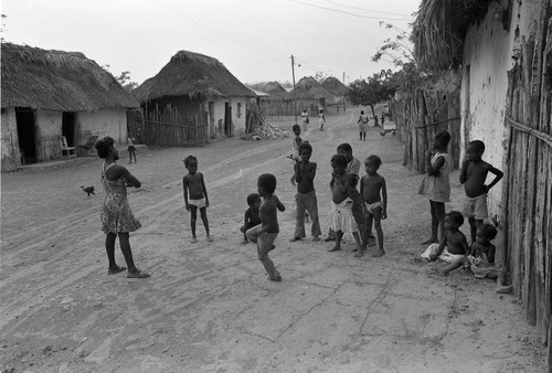 Children playing hopscotch on the street, San Basilio de Palenque, 1977