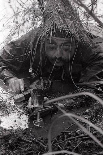 Survival school student practices silent swim techniques, Liberal, 1982