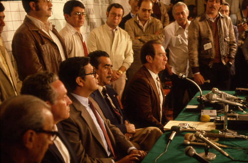 Presidential candidates at a press conference, Guatemala City, 1982