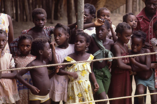 Children standing in front of boxing ring, San Basilio de Palenque, 1976