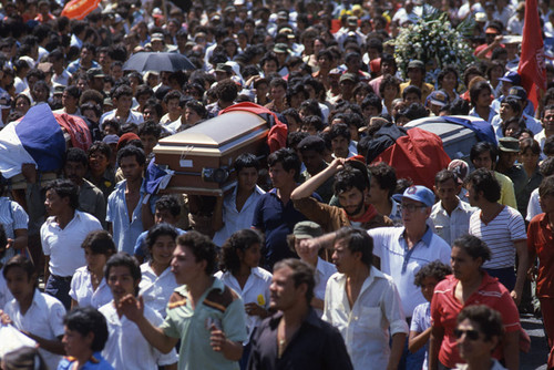 Coffins amongst the crowd, Nicaragua, 1983