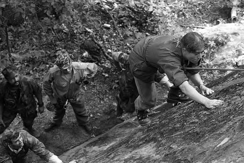 Survival school students learn to rock climb, Liberal, 1982