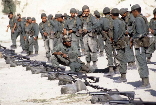 M-16 rifles lined up, Ilopango, San Salvador, 1983