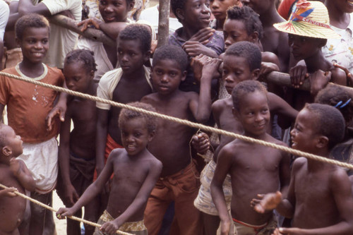 Children standing in front of boxing ring, San Basilio de Palenque, 1976