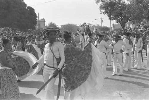 Dancers performing in the street, Barranquilla, Colombia, 1977