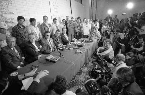 Post-election press conference against voter fraud, Guatemala, 1982