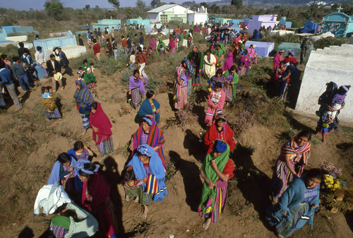 Mayan civilians attending a funeral service, Patzún, 1982