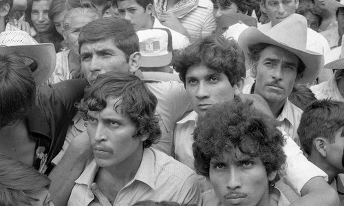 Men and women at a campaign rally for presidential candidate Mario Sandoval, Chiquimula, 1982
