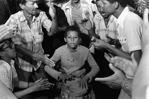 Boy playing the conga drum, Barranquilla, Colombia, 1977