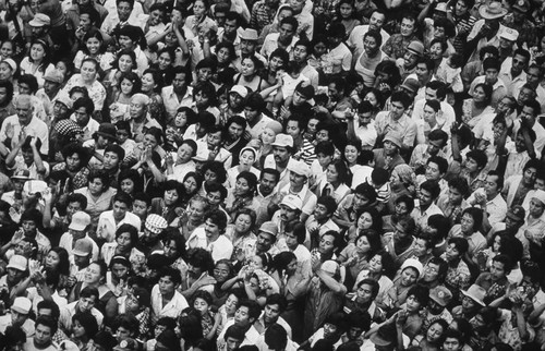 Aerial view of a mass rally, Managua, 1979