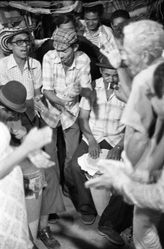 Men playing congas, Barranquilla, Colombia, 1977