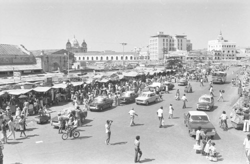 A busy street and market, Cartagena, 1977