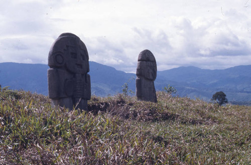 Two stone statues, San Agustín, Colombia, 1975