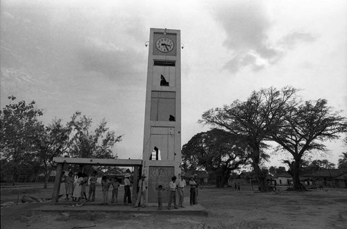 Crowd at the clock tower, San Agustín, Usulután, 1983