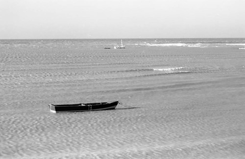 Skiff in ocean, La Guajira, Colombia, 1976